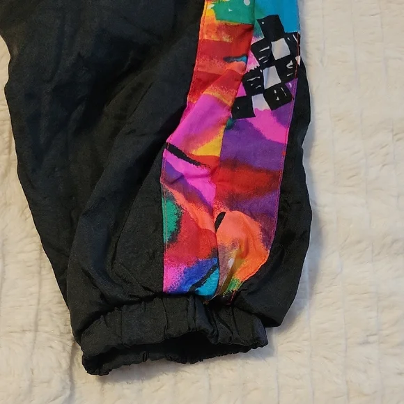 VINTAGE LONDON FOG Girl's Colorful Black Track Pants 80s 90s Vaporwave - Picture 3 of 15